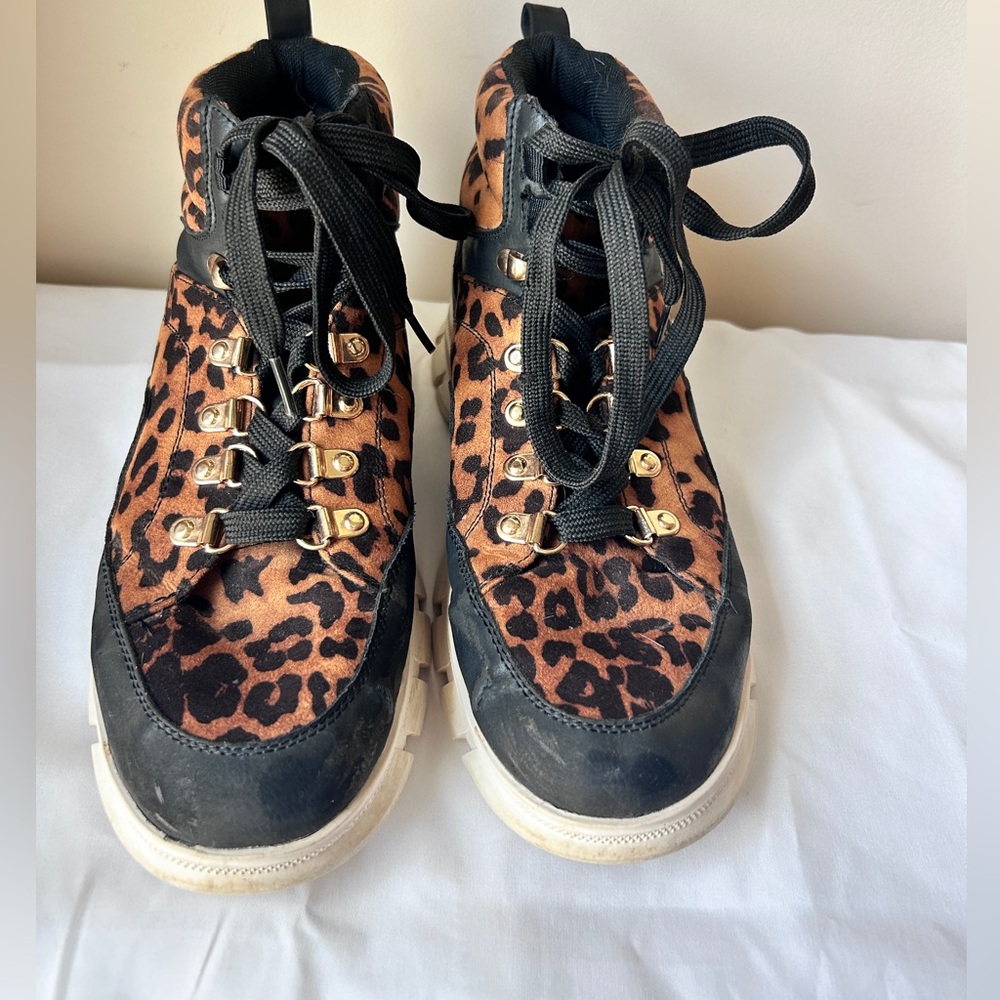 Leopard Print High-Top Sneakers